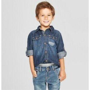 Toddler Boys Genuine Kids Patchwork Denim Jean Button Down Shirt - Sz 4T